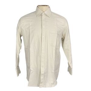 Canali Cream Blue Check Men’s Button Front Long Sleeve Cotton Shirt FLAW